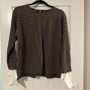 W by Worth Navy and Tan Striped Top